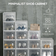 18 pcs Portable Shoe Storage Cabinet, Cube Storage Organizer for UK/EU Size up to 43 with Magnetic Door for Women/Men, Clear and White