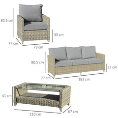 4 Pieces Rattan Patio Wicker Sofa Set with 2-Tier Coffee Table
