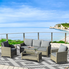 4 Pieces Rattan Patio Wicker Sofa Set with 2-Tier Coffee Table