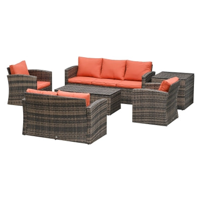 6 Piece Rattan Outdoor Sofa Set with Storage Table