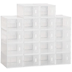 18 pcs Portable Shoe Storage Cabinet, Cube Storage Organizer for UK/EU Size up to 43 with Magnetic Door for Women/Men, Clear and White