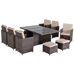 11 piece Rattan Garden Furniture Patio Dining Set 10-seater Cube Sofa Weave Wicker