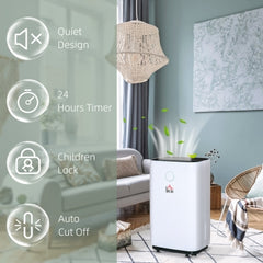 Quiet Dehumidifier for Home 20L/Day, with LED Screen, Sleep Mode, 24H Timer, Electric Air Dehumidifier for Damp Laundry Bedroom Basement