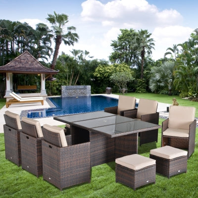 11 piece Rattan Garden Furniture Patio Dining Set 10-seater Cube Sofa Weave Wicker