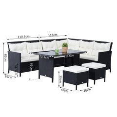 8 Seater Garden Rattan Furniture Rattan Corner Dining Sofa Set