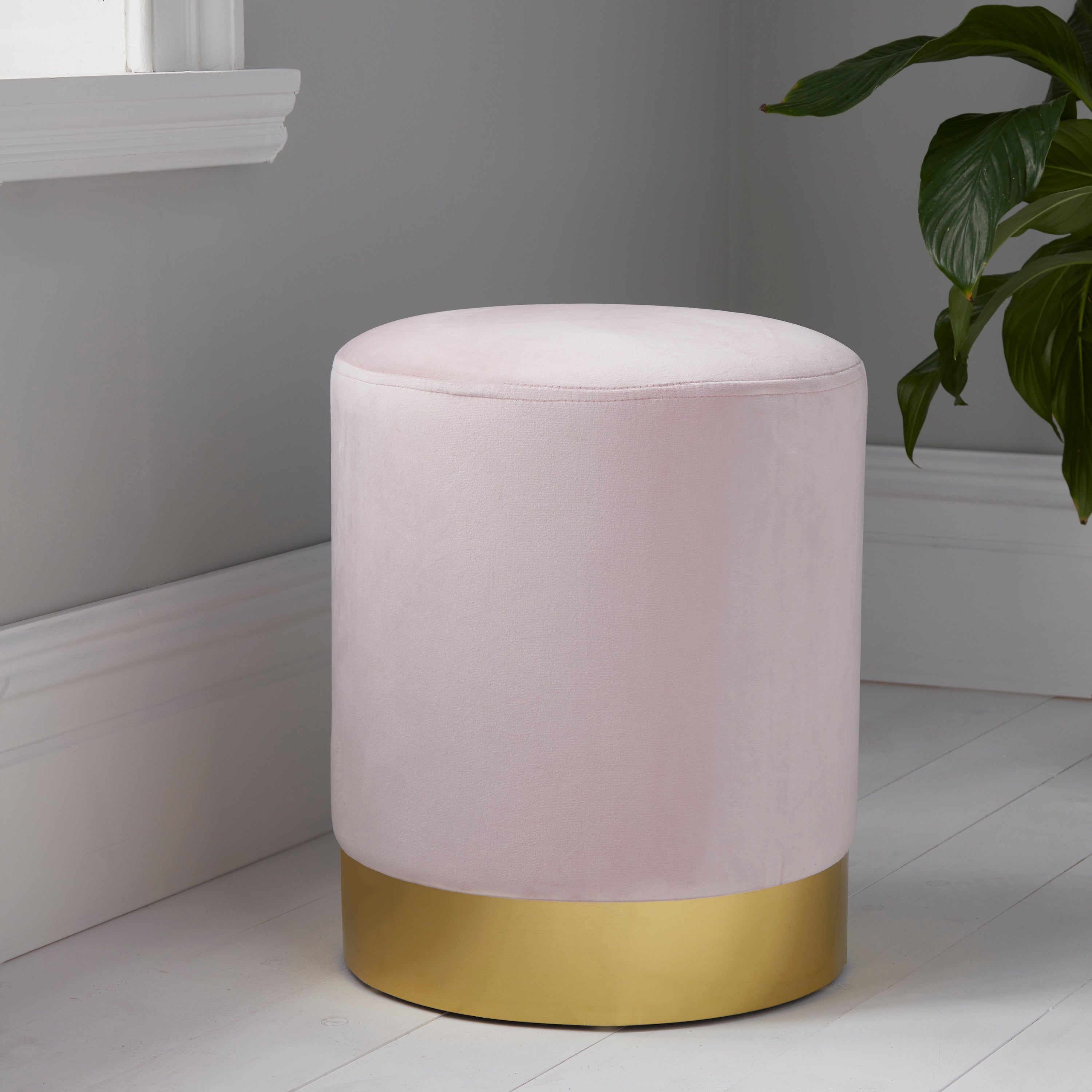 Round Velvet Footstool - Gold Finish