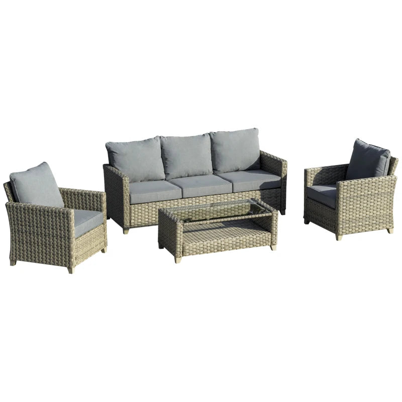 4 Pieces Rattan Patio Wicker Sofa Set with 2-Tier Coffee Table