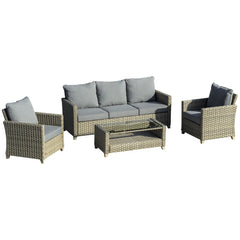 4 Pieces Rattan Patio Wicker Sofa Set with 2-Tier Coffee Table