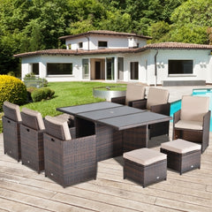 11 piece Rattan Garden Furniture Patio Dining Set 10-seater Cube Sofa Weave Wicker