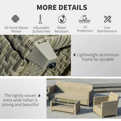 4 Pieces Rattan Patio Wicker Sofa Set with 2-Tier Coffee Table