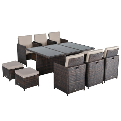 11 piece Rattan Garden Furniture Patio Dining Set 10-seater Cube Sofa Weave Wicker