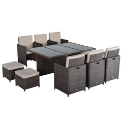 11 piece Rattan Garden Furniture Patio Dining Set 10-seater Cube Sofa Weave Wicker