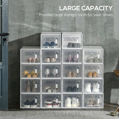 18 pcs Portable Shoe Storage Cabinet, Cube Storage Organizer for UK/EU Size up to 43 with Magnetic Door for Women/Men, Clear and White