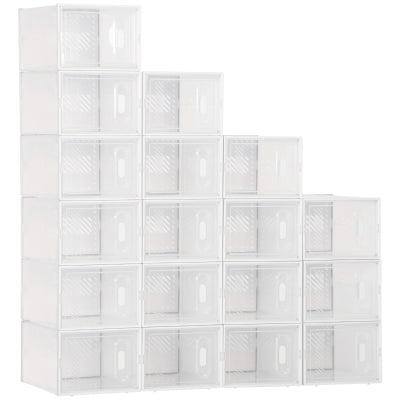 18 pcs Portable Shoe Storage Cabinet, Cube Storage Organizer for UK/EU Size up to 43 with Magnetic Door for Women/Men, Clear and White