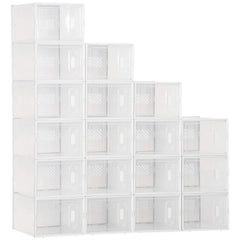 18 pcs Portable Shoe Storage Cabinet, Cube Storage Organizer for UK/EU Size up to 43 with Magnetic Door for Women/Men, Clear and White