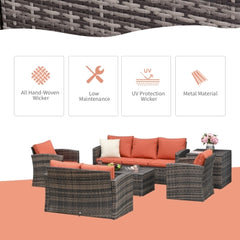 6 Piece Rattan Outdoor Sofa Set with Storage Table