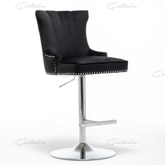 Montpellier Lion Knocker Back Black Velvet Barstool