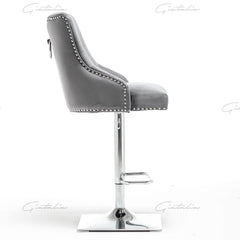 Knightbridge Grey Velvet Knocker Back Barstool