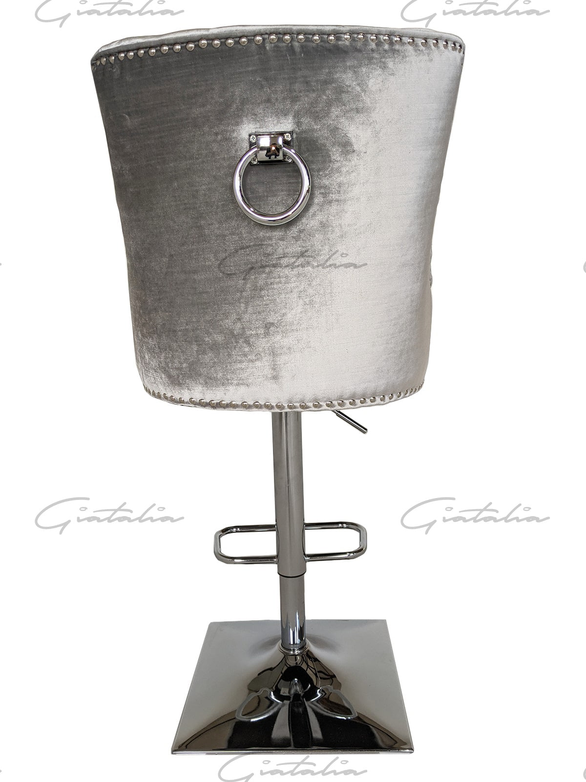 Knightbridge Grey Velvet Knocker Back Barstool