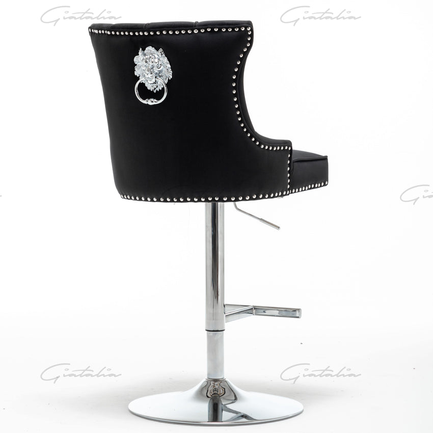 Montpellier Lion Knocker Back Black Velvet Barstool