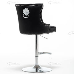 Montpellier Lion Knocker Back Black Velvet Barstool