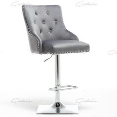 Knightbridge Grey Velvet Knocker Back Barstool
