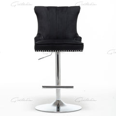 Montpellier Lion Knocker Back Black Velvet Barstool