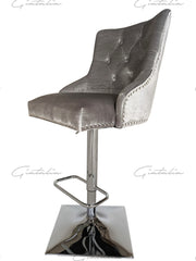 Knightbridge Grey Velvet Knocker Back Barstool