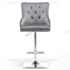 Knightbridge Grey Velvet Knocker Back Barstool