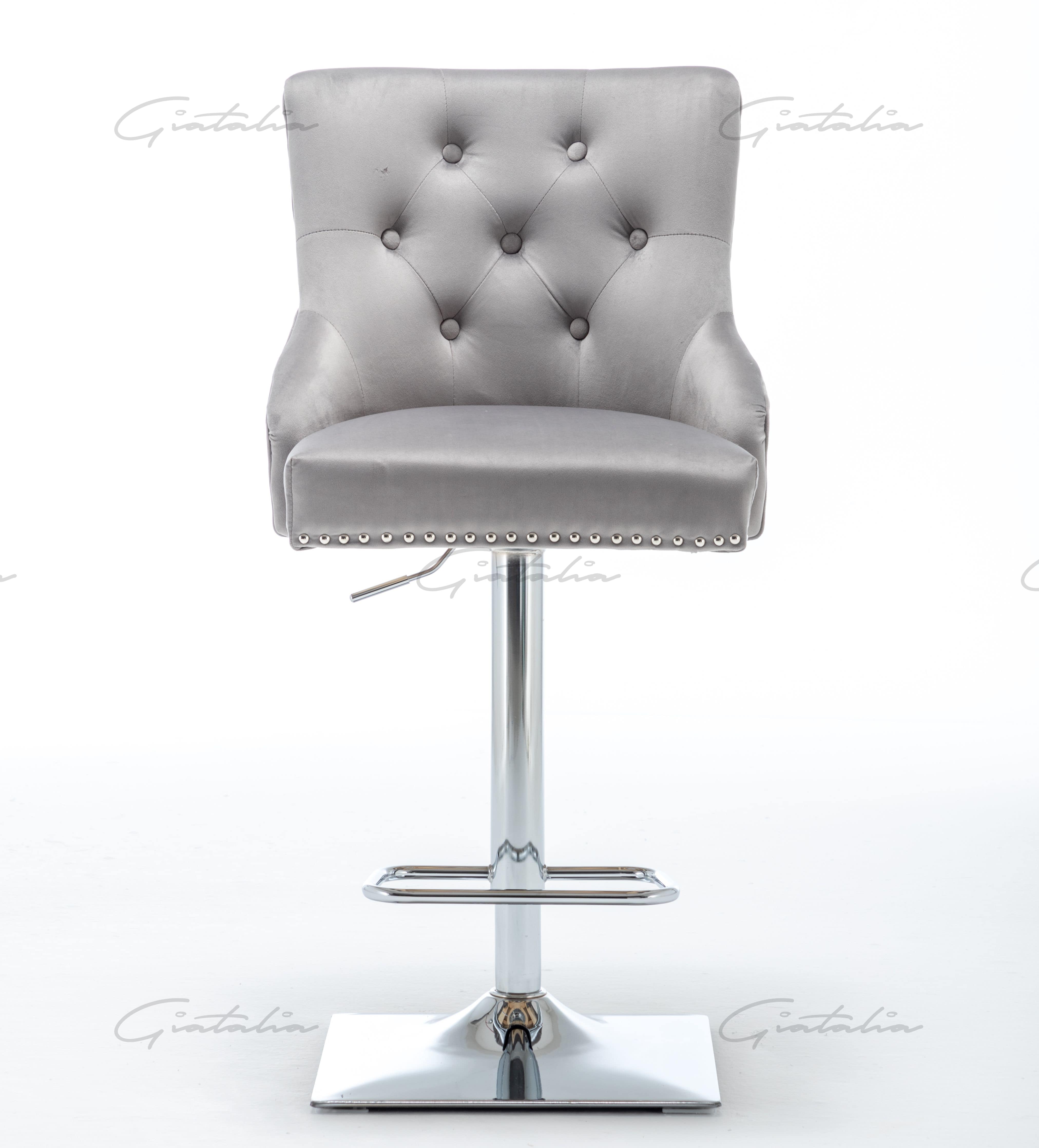 Knightbridge Grey Velvet Knocker Back Barstool