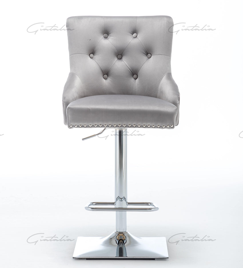 Knightbridge Grey Velvet Knocker Back Barstool