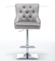 Knightbridge Grey Velvet Knocker Back Barstool