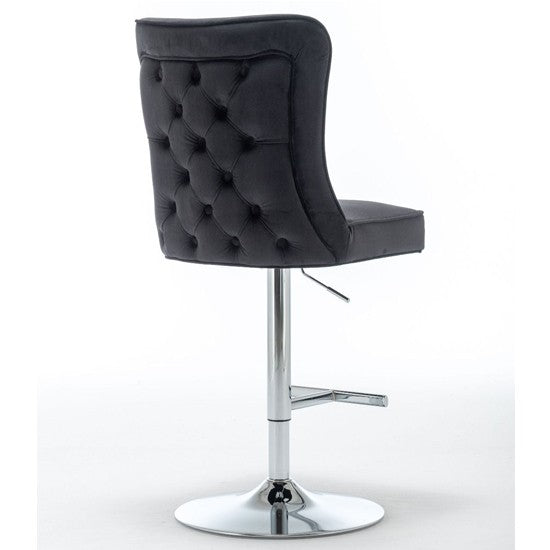 Black Velvet Button Back Barstool