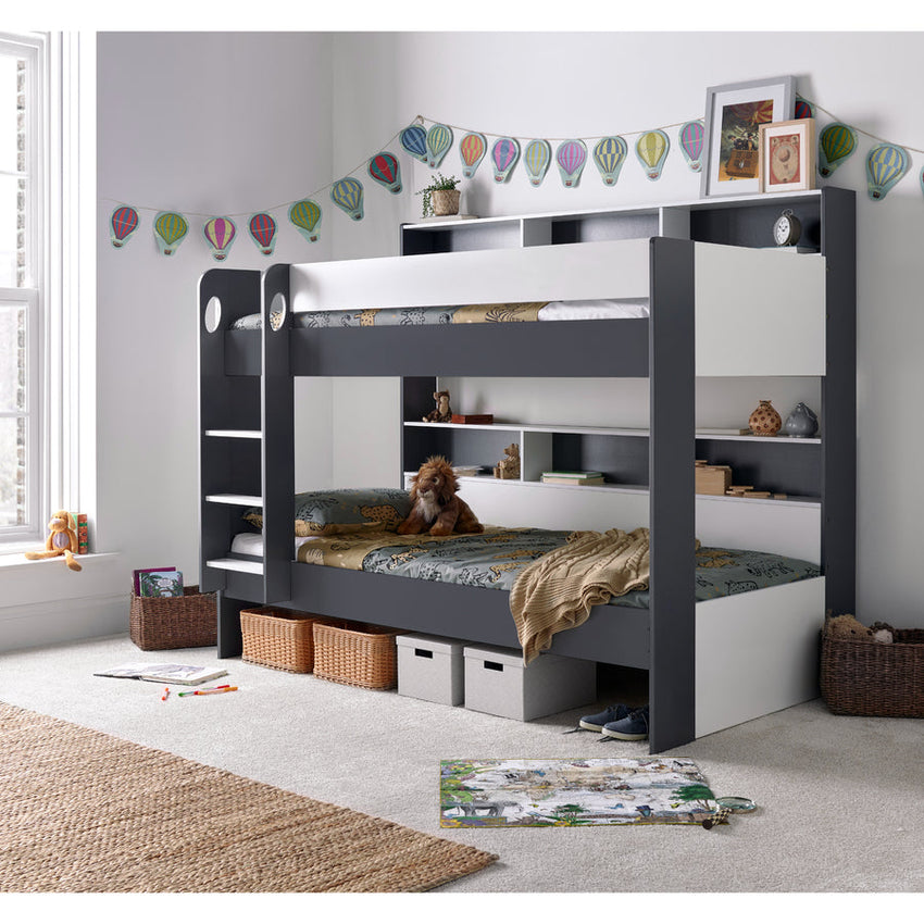 Olly 3ft Grey and White Bunk Bed with Storage