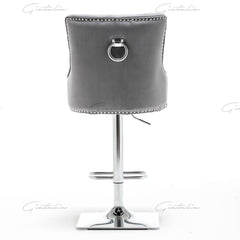 Knightbridge Grey Velvet Knocker Back Barstool