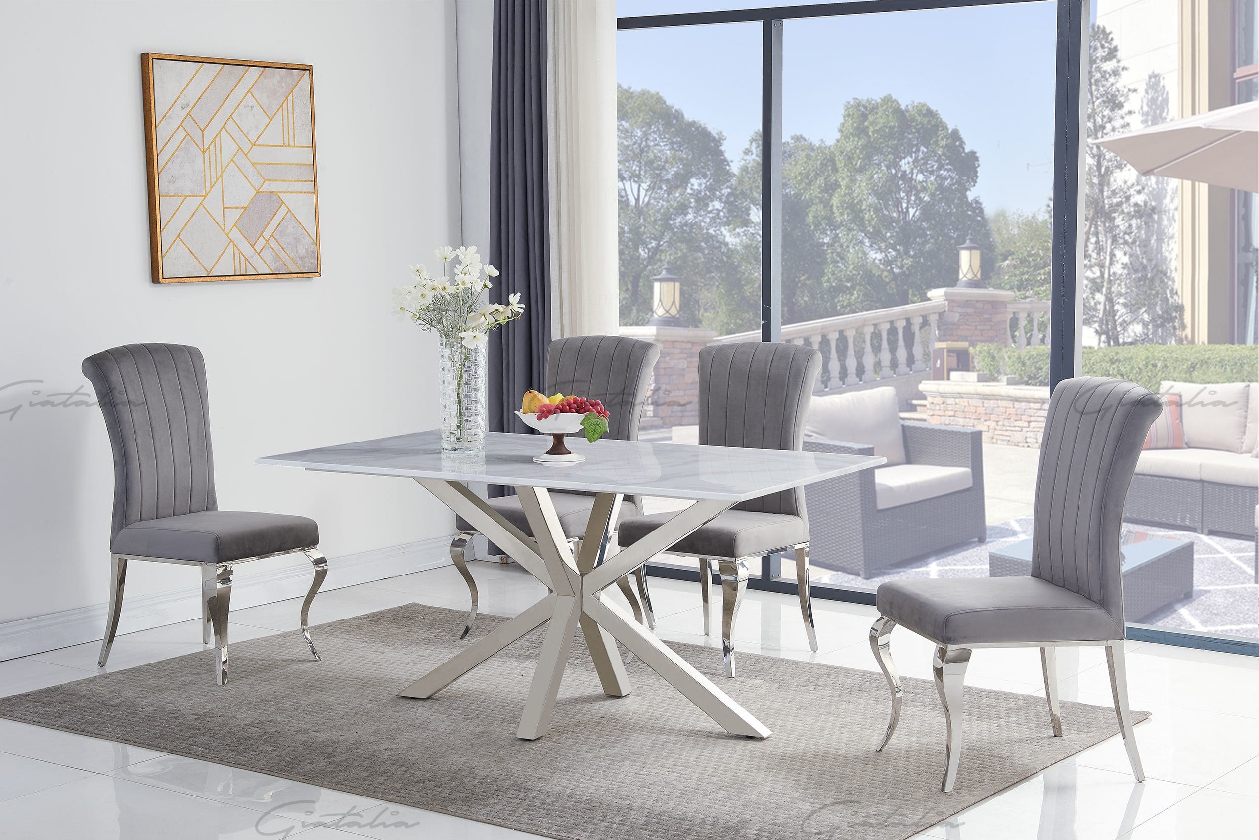 160cm White Marble Dining Table