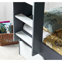 Olly 3ft Grey and White Bunk Bed with Storage