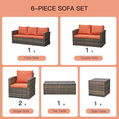 6 Piece Rattan Outdoor Sofa Set with Storage Table
