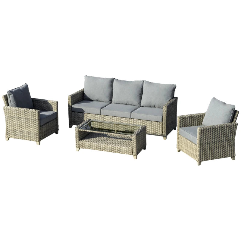 4 Pieces Rattan Patio Wicker Sofa Set with 2-Tier Coffee Table
