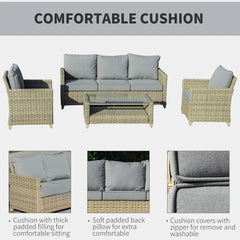 4 Pieces Rattan Patio Wicker Sofa Set with 2-Tier Coffee Table