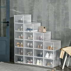 18 pcs Portable Shoe Storage Cabinet, Cube Storage Organizer for UK/EU Size up to 43 with Magnetic Door for Women/Men, Clear and White