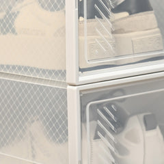 18 pcs Portable Shoe Storage Cabinet, Cube Storage Organizer for UK/EU Size up to 43 with Magnetic Door for Women/Men, Clear and White