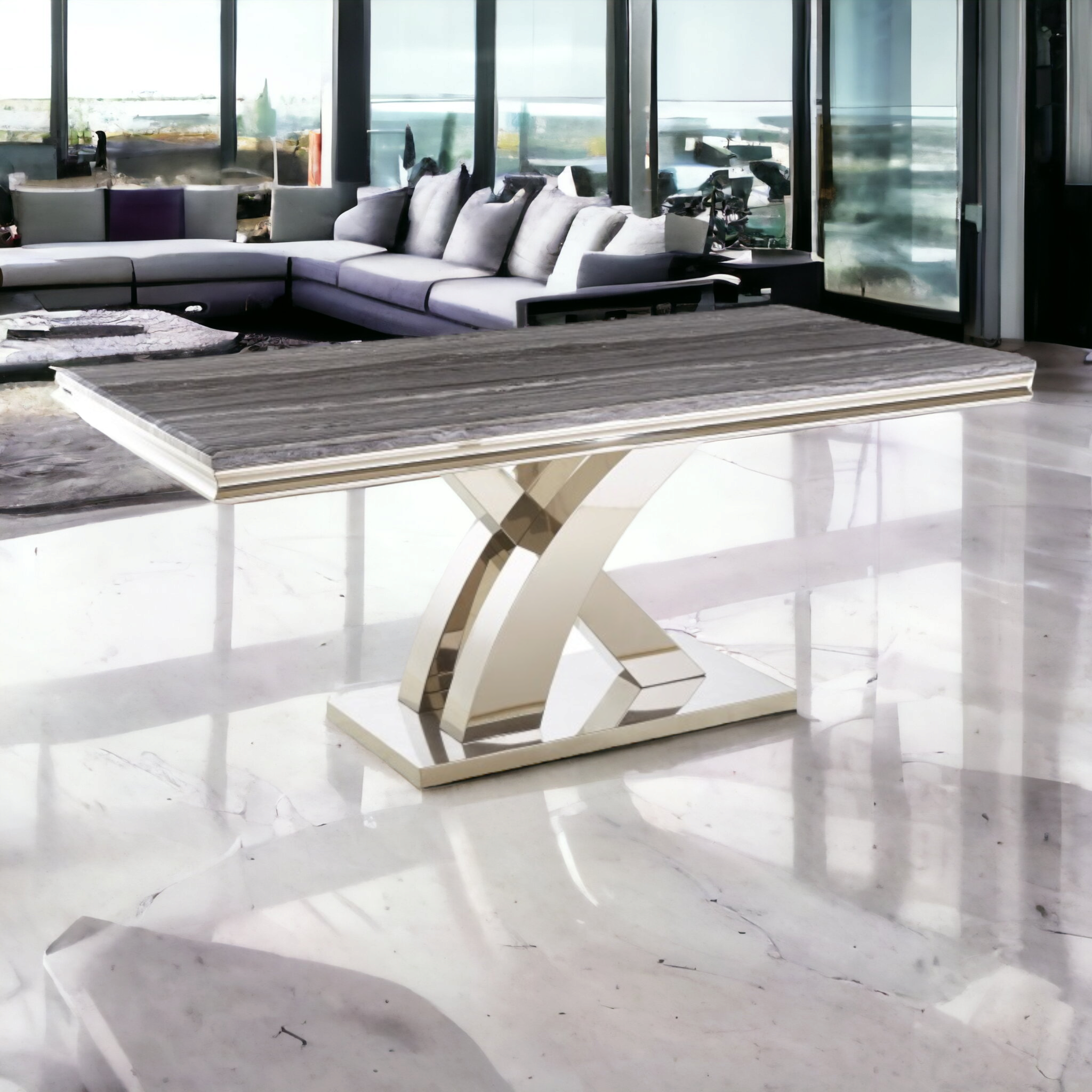 Mayfair Large Gray Marble Table