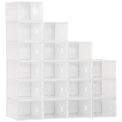 18 pcs Portable Shoe Storage Cabinet, Cube Storage Organizer for UK/EU Size up to 43 with Magnetic Door for Women/Men, Clear and White