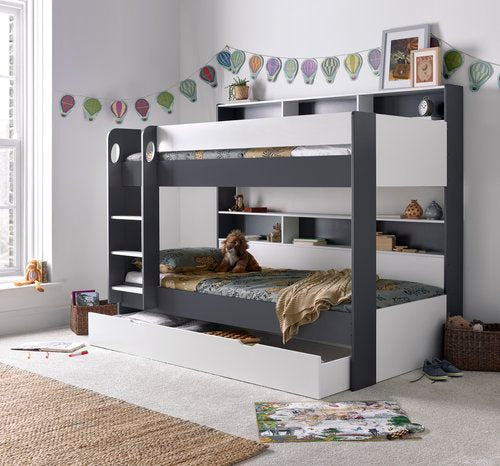 Olly 3ft Grey and White Bunk Bed with Storage