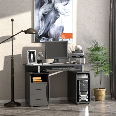 Computer Desk Office PC Table Workstation with Keyboard Tray, CPU Shelf, Drawers, Sliding Scanner Shelf